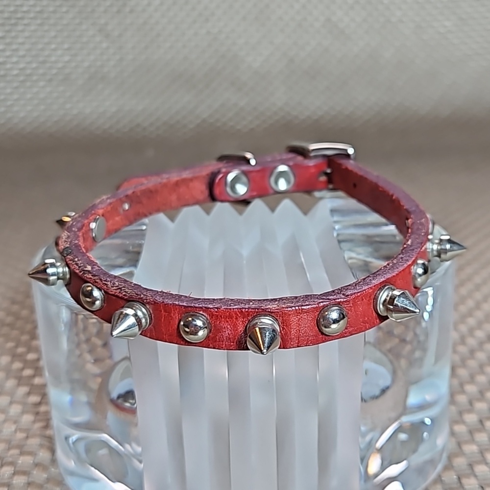 Red leather studded dog collar - size small